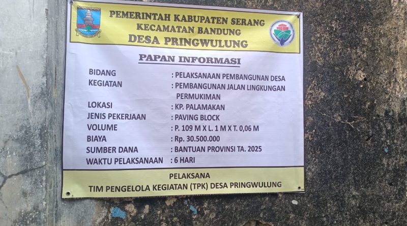 Pembangunan Jalan Lingkungan Tingkatkan Akses Warga Kampung Plamakan Desa Pringwulung